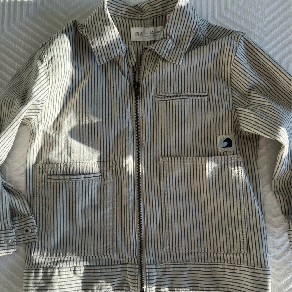 Zara Beige and Black Striped Kids Zip Jacket